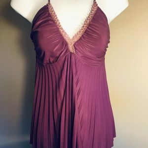 Lipstick pleated purple halter with beaded detail